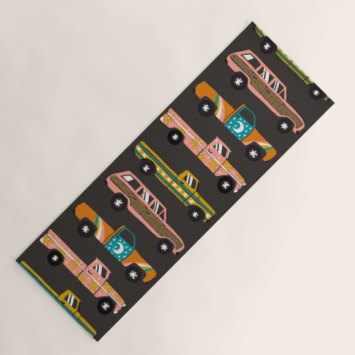 Retro Roads - Charcoal Yoga Mat Gallery Image 1