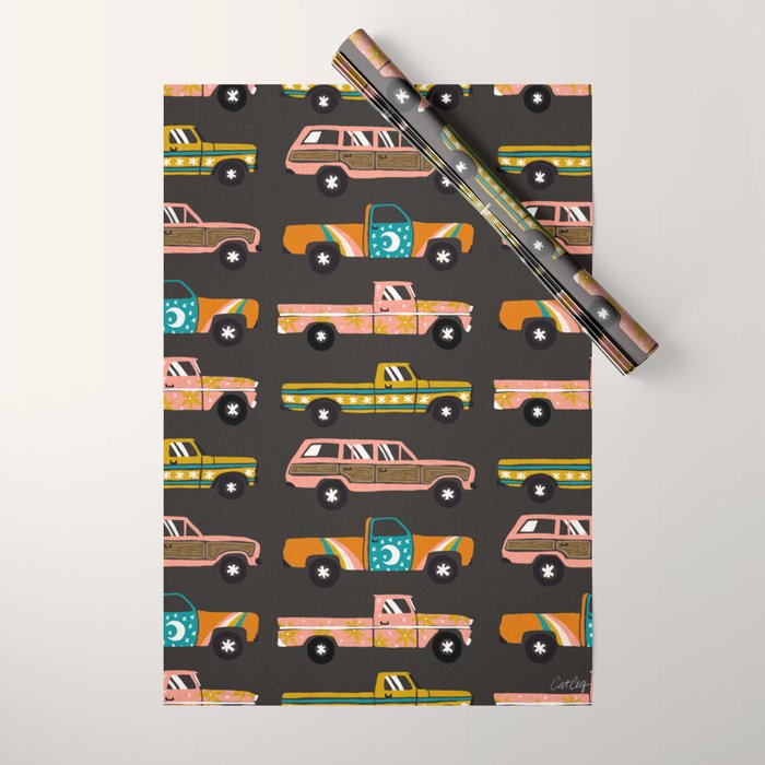 Retro Roads - Charcoal Wrapping Paper Gallery Image 1