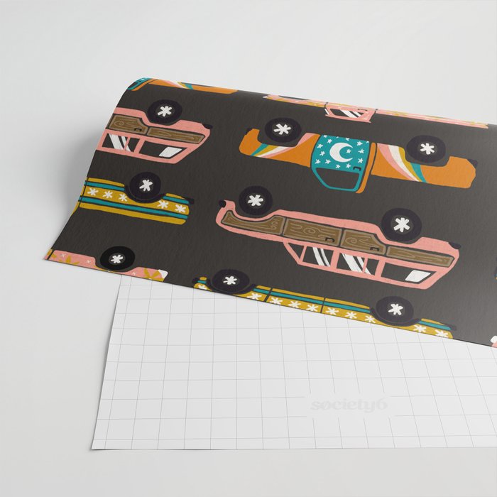 Retro Roads - Charcoal Wrapping Paper Gallery Image 2