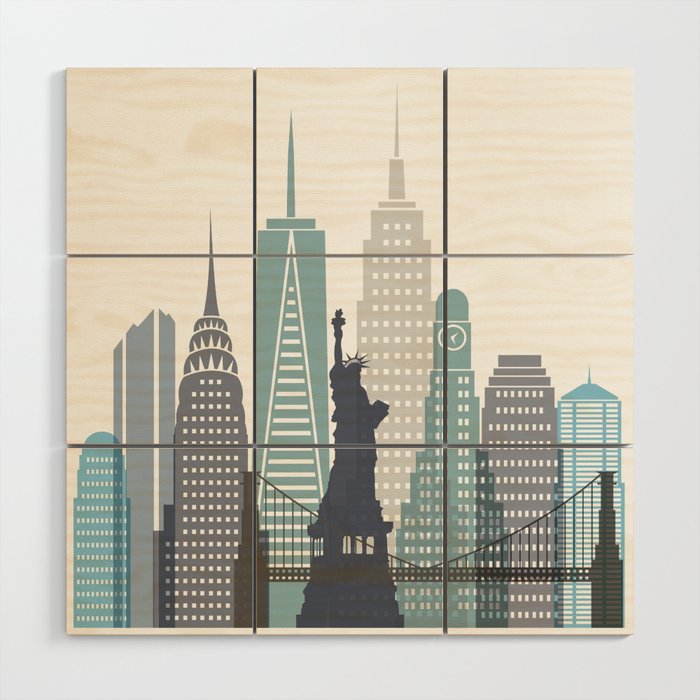 New York City NYC skyline buildings Wood Wall Art Gallery Image 1