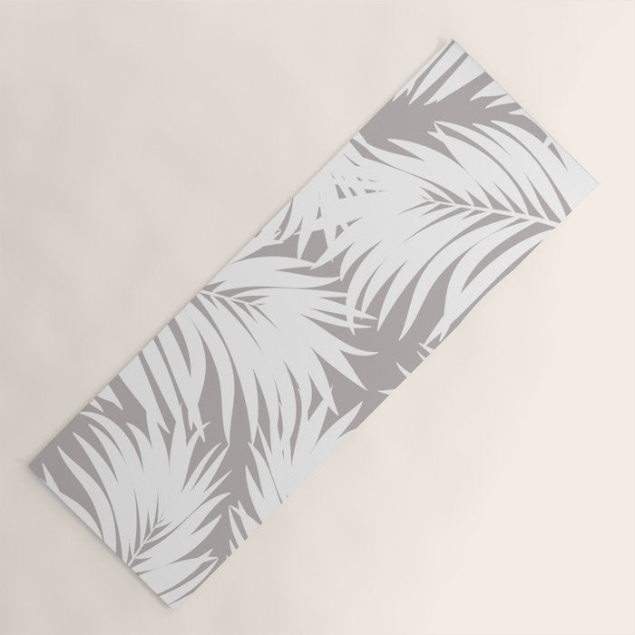 Palm Tree Fronds White on Soft Grey Hawaii Tropical Décor Yoga Mat Gallery Image 1