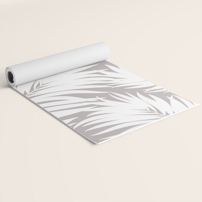 Palm Tree Fronds White on Soft Grey Hawaii Tropical Décor Yoga Mat Gallery Image 2