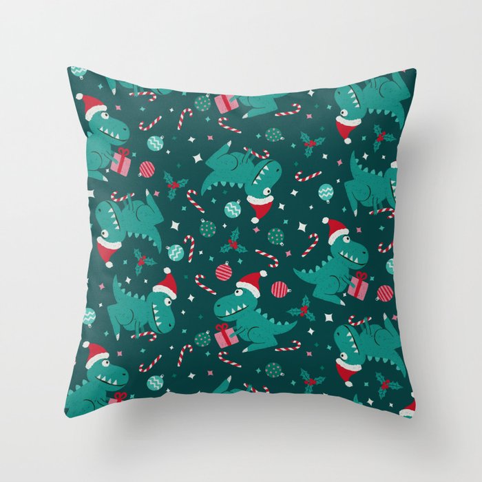 Christmas Dinosaurs Dinos Dinosaur Throw Pillow Gallery Image 6