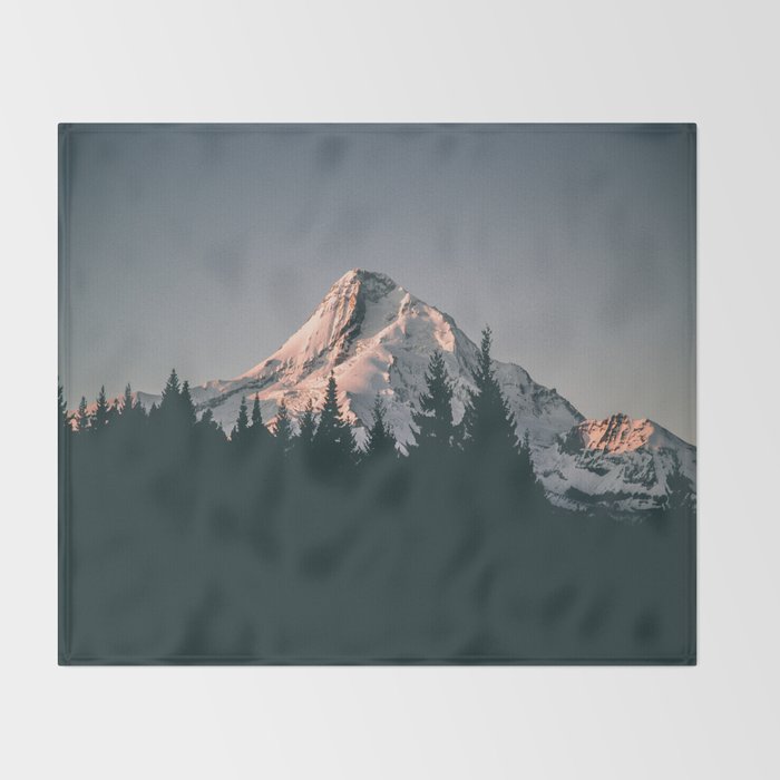 First Light on Mount Hood Throw Blanket Gallery Image 2