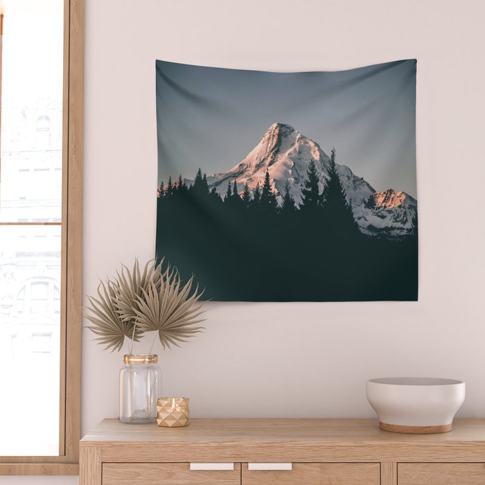 First Light on Mount Hood Wall Tapestry Gallery Image 2
