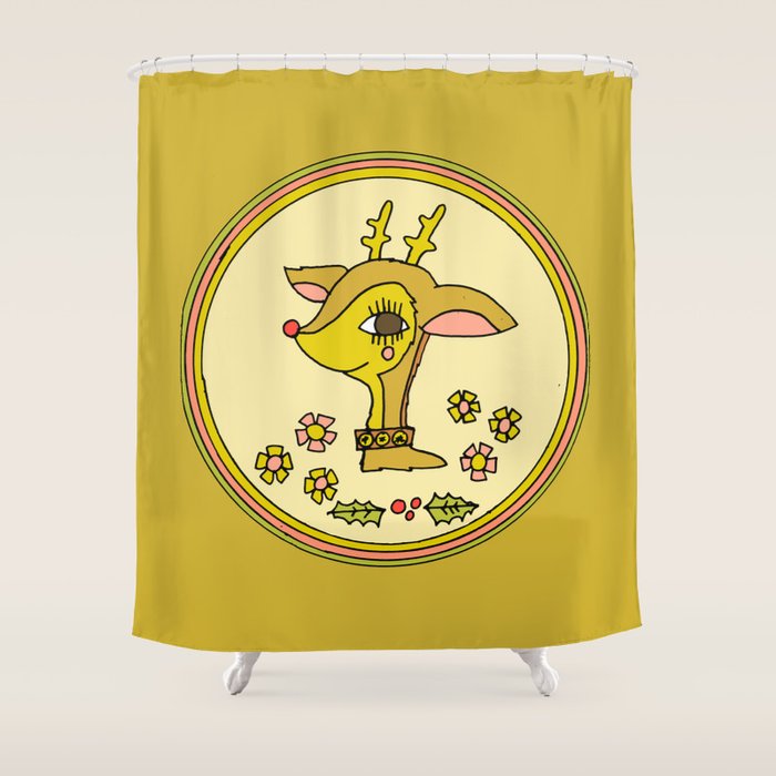 vintage reindeer christmas cheer // retro art by surfy birdy Shower Curtain Gallery Image 1