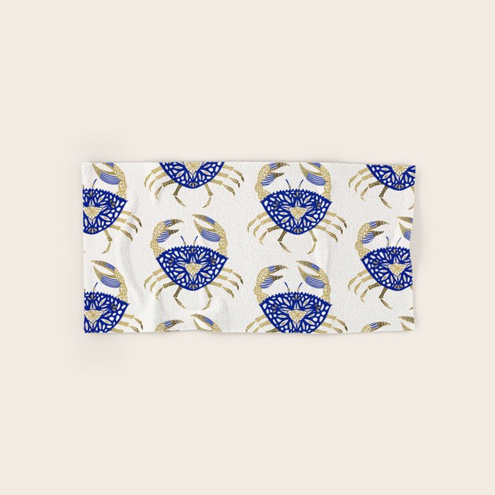 Crab - Navy & Gold Bath Towel Gallery Image 1