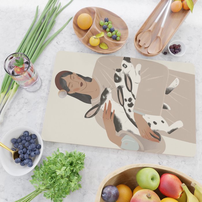 illustration of a girl with rabbits Cutting Board Gallery Image 2