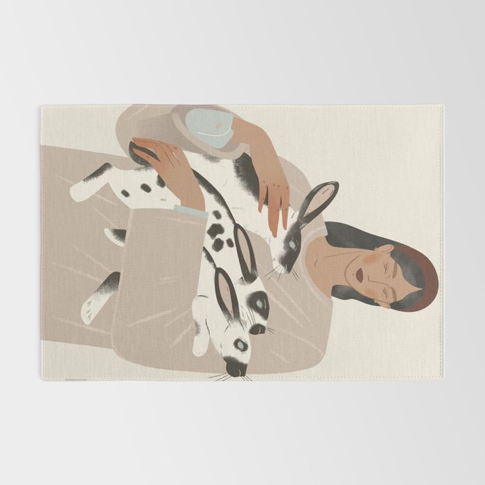 illustration of a girl with rabbits Rug Gallery Image 2
