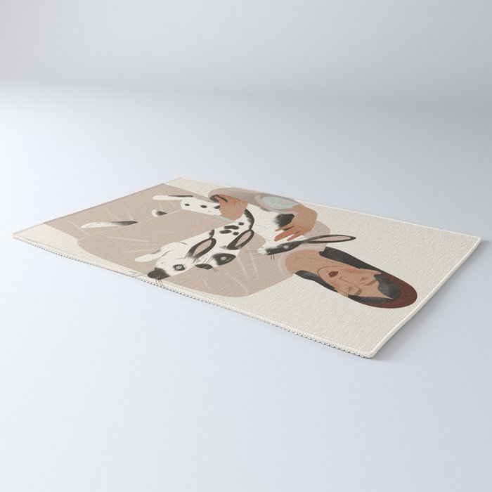 illustration of a girl with rabbits Rug Gallery Image 3