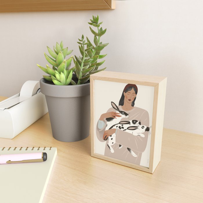 illustration of a girl with rabbits Mini Art Print Gallery Image 2