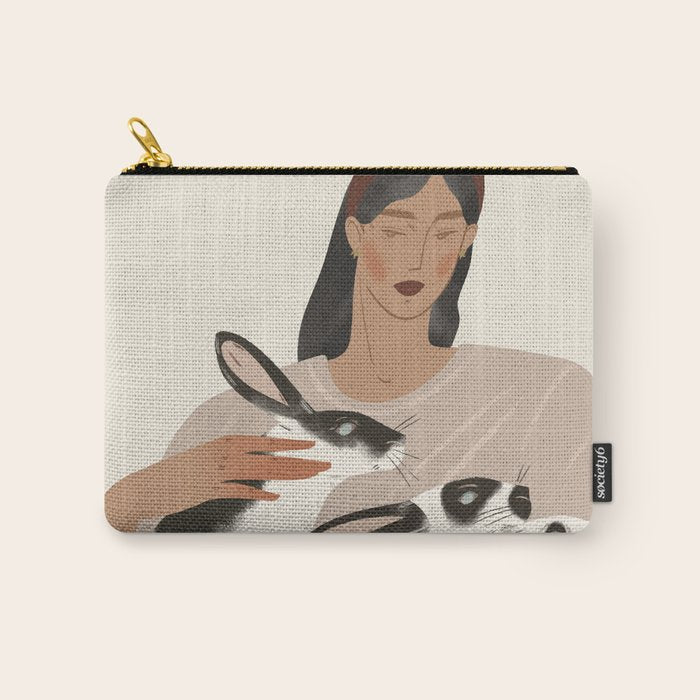 illustration of a girl with rabbits Carry All Pouch Gallery Image 1