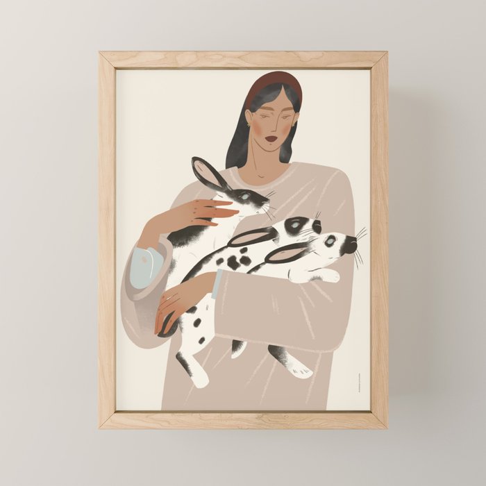 illustration of a girl with rabbits Mini Art Print Gallery Image 1