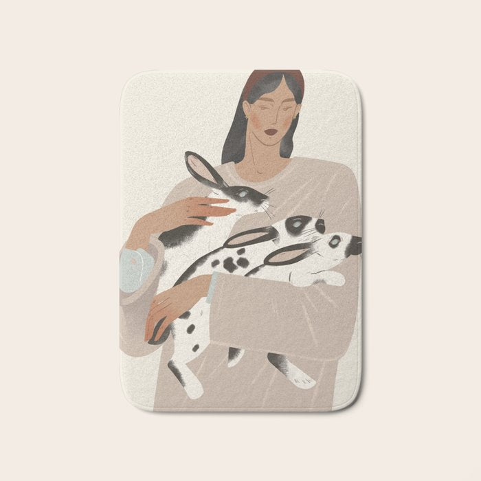 illustration of a girl with rabbits Bath Mat Gallery Image 1