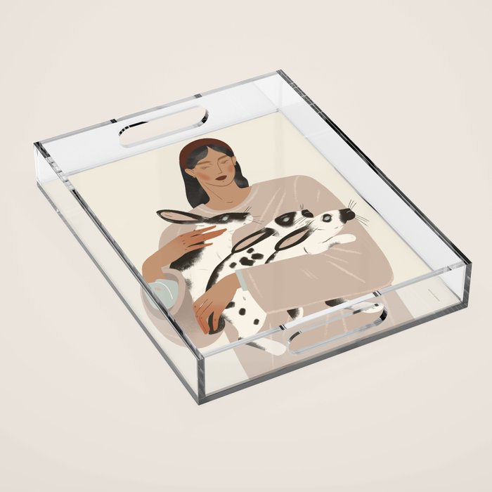 illustration of a girl with rabbits Acrylic Tray Gallery Image 1