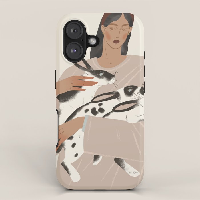 illustration of a girl with rabbits iPhone Case Gallery Image 1