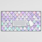 Cute Mermaid Pattern, Pink, Purple, Teal, Pastel Aesthetics Desk Mat Gallery Image 1