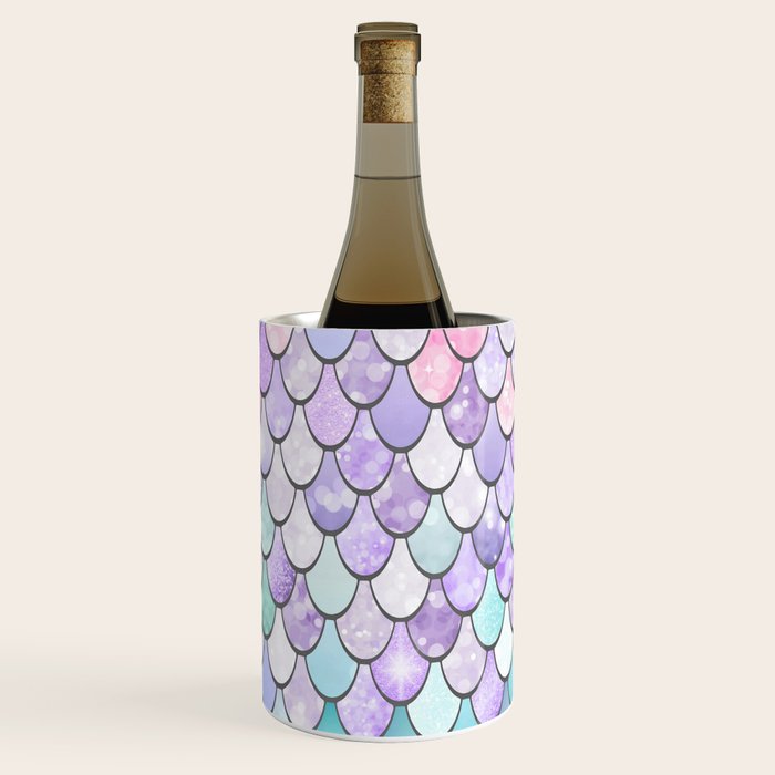 Cute Mermaid Pattern, Pink, Purple, Teal, Pastel Aesthetics Wine Chiller Gallery Image 3
