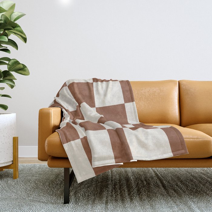 Checkered (Brown Cream) Throw Blanket Gallery Image 1