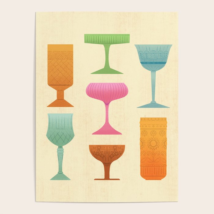 Vintage Cocktail Glasses  Poster Gallery Image 1
