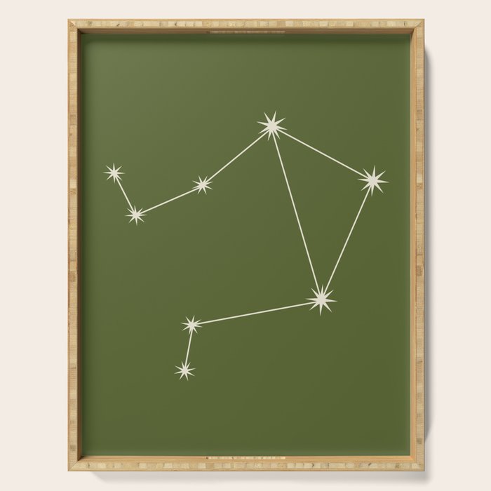 Libra Zodiac Star Constellation Line Art Olive Green Serving Tray Gallery Image 1
