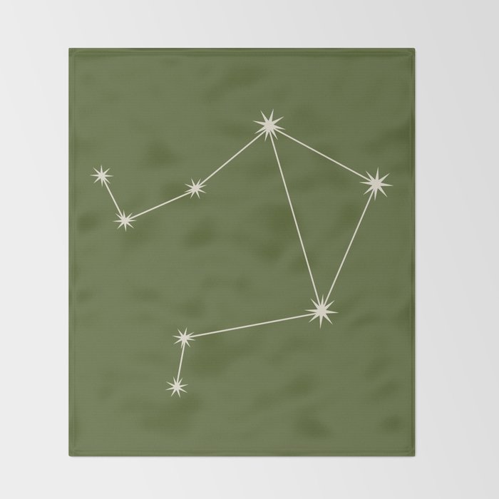 Libra Zodiac Star Constellation Line Art Olive Green Throw Blanket Gallery Image 2
