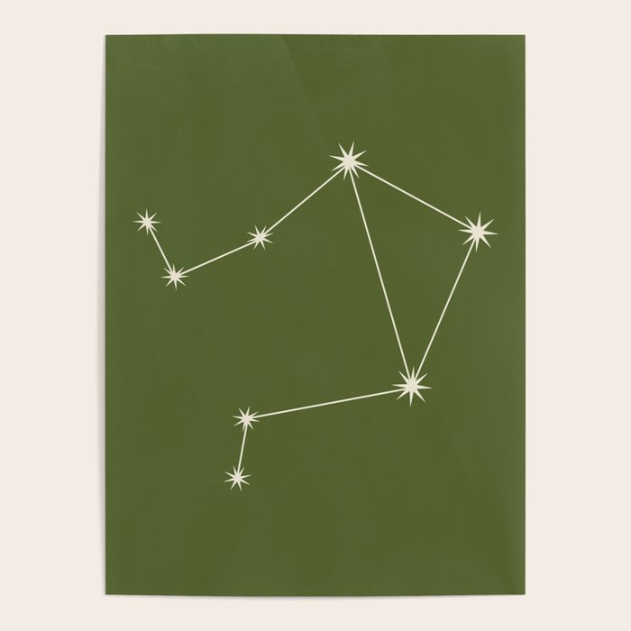 Libra Zodiac Star Constellation Line Art Olive Green Poster Gallery Image 4