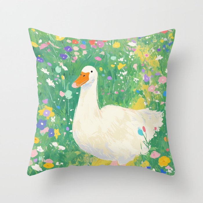 Goose Wildflower Cute Throw Pillow Gallery Image 1
