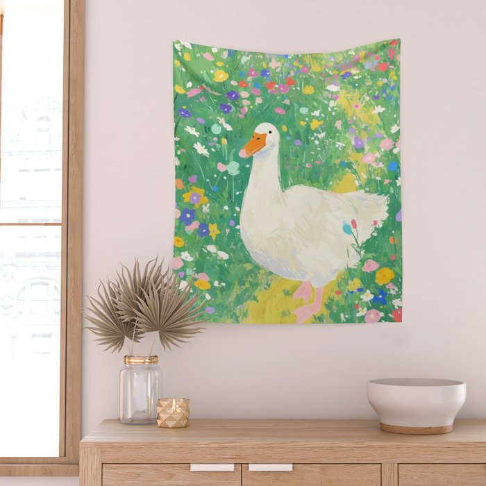 Goose Wildflower Cute Wall Tapestry Gallery Image 2
