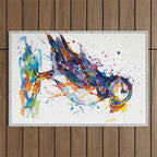 Vibrant Puffin Watercolour - Ink Line and Colour Splatter Coastal Bird Art Print Outdoor Rug Gallery Image 1