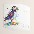 Vibrant Puffin Watercolour - Ink Line and Colour Splatter Coastal Bird Art Print Wrapping Paper Gallery Image 3