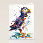 Vibrant Puffin Watercolour - Ink Line and Colour Splatter Coastal Bird Art Print Stationery Card Gallery Image 2