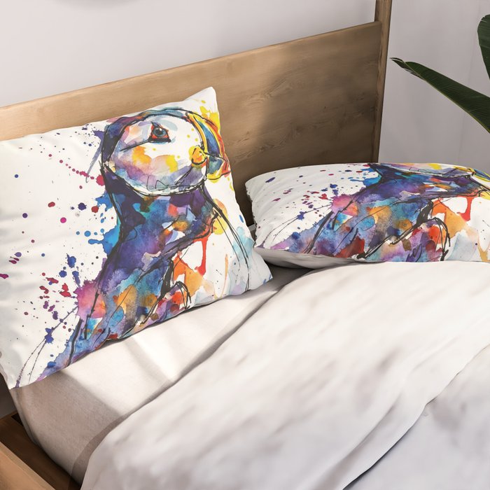 Vibrant Puffin Watercolour - Ink Line and Colour Splatter Coastal Bird Art Print Pillow Sham Gallery Image 2