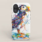 Vibrant Puffin Watercolour - Ink Line and Colour Splatter Coastal Bird Art Print iPhone Case Gallery Image 1
