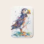 Vibrant Puffin Watercolour - Ink Line and Colour Splatter Coastal Bird Art Print Bath Mat Gallery Image 1