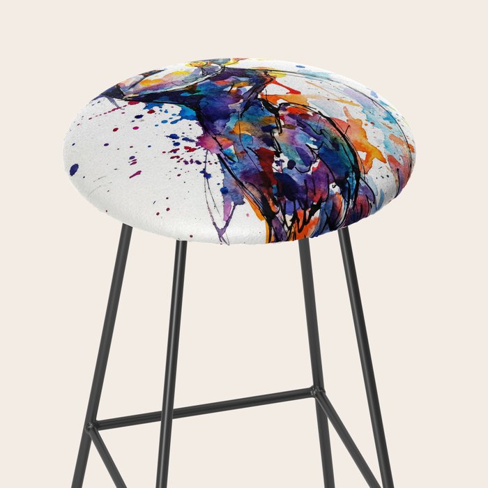 Vibrant Puffin Watercolour - Ink Line and Colour Splatter Coastal Bird Art Print Stool Gallery Image 2