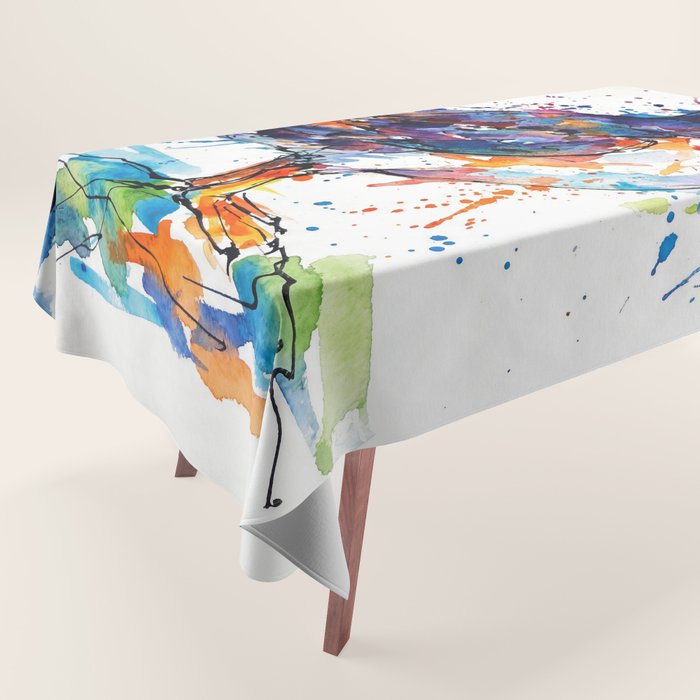 Vibrant Puffin Watercolour - Ink Line and Colour Splatter Coastal Bird Art Print Tablecloth Gallery Image 1