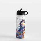Vibrant Puffin Watercolour - Ink Line and Colour Splatter Coastal Bird Art Print Water Bottle Gallery Image 1