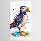 Vibrant Puffin Watercolour - Ink Line and Colour Splatter Coastal Bird Art Print Tablecloth Gallery Image 2