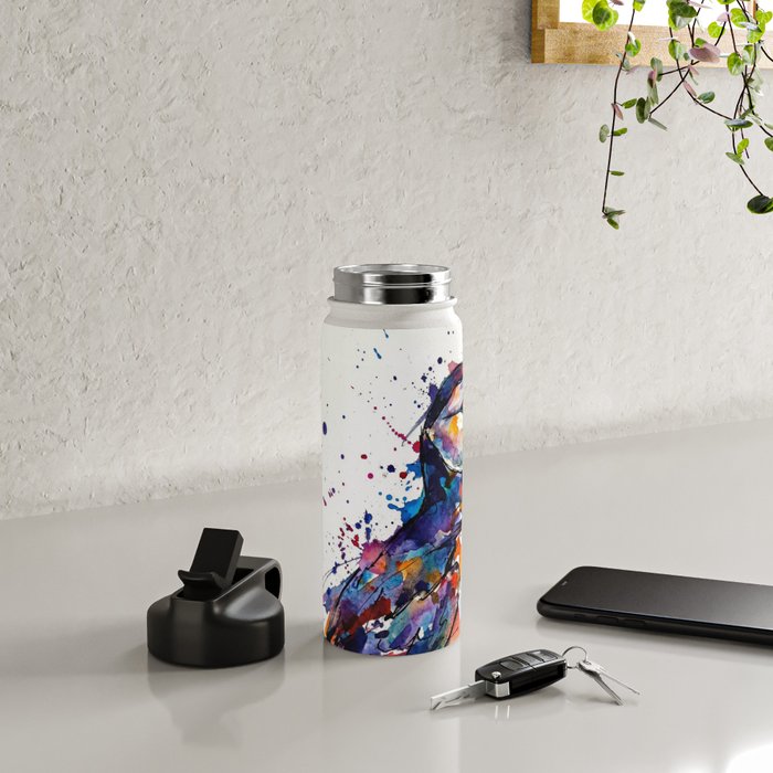 Vibrant Puffin Watercolour - Ink Line and Colour Splatter Coastal Bird Art Print Water Bottle Gallery Image 4