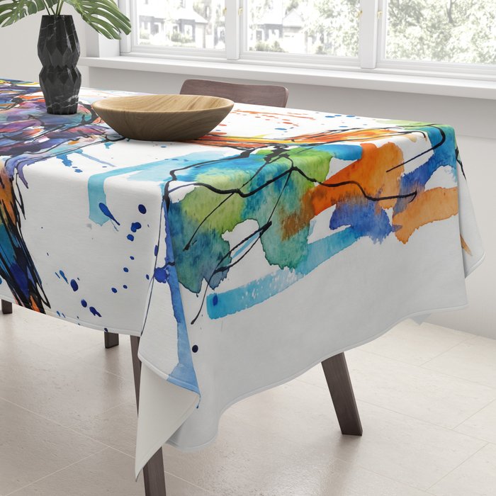 Vibrant Puffin Watercolour - Ink Line and Colour Splatter Coastal Bird Art Print Tablecloth Gallery Image 3