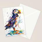 Vibrant Puffin Watercolour - Ink Line and Colour Splatter Coastal Bird Art Print Stationery Card Gallery Image 2