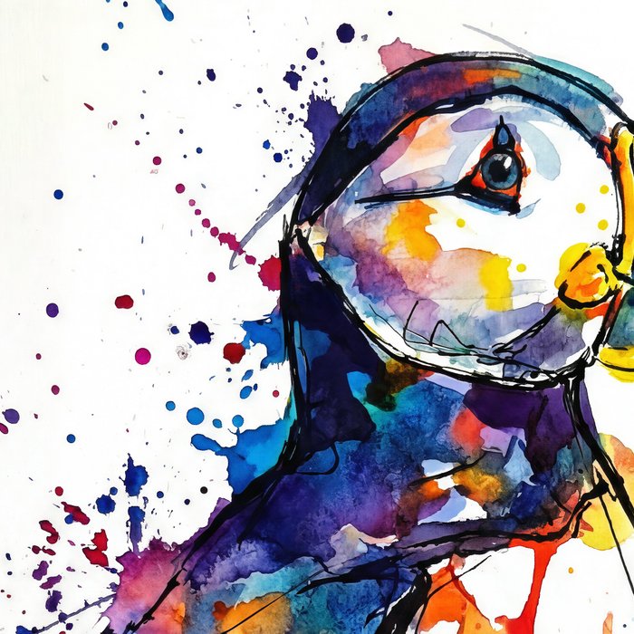 Vibrant Puffin Watercolour - Ink Line and Colour Splatter Coastal Bird Art Print Coffee Mug Gallery Image 2