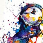 Vibrant Puffin Watercolour - Ink Line and Colour Splatter Coastal Bird Art Print Coffee Mug Gallery Image 2