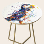 Vibrant Puffin Watercolour - Ink Line and Colour Splatter Coastal Bird Art Print Side Table Gallery Image 2