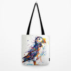 Vibrant Puffin Watercolour - Ink Line and Colour Splatter Coastal Bird Art Print Tote Bag Gallery Image 2