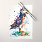 Vibrant Puffin Watercolour - Ink Line and Colour Splatter Coastal Bird Art Print Wrapping Paper Gallery Image 1