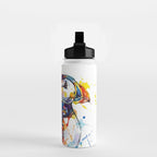 Vibrant Puffin Watercolour - Ink Line and Colour Splatter Coastal Bird Art Print Water Bottle Gallery Image 2