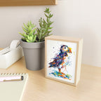 Vibrant Puffin Watercolour - Ink Line and Colour Splatter Coastal Bird Art Print Mini Art Print Gallery Image 2