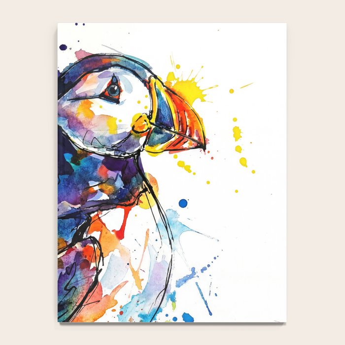 Vibrant Puffin Watercolour - Ink Line and Colour Splatter Coastal Bird Art Print Notebook Gallery Image 4